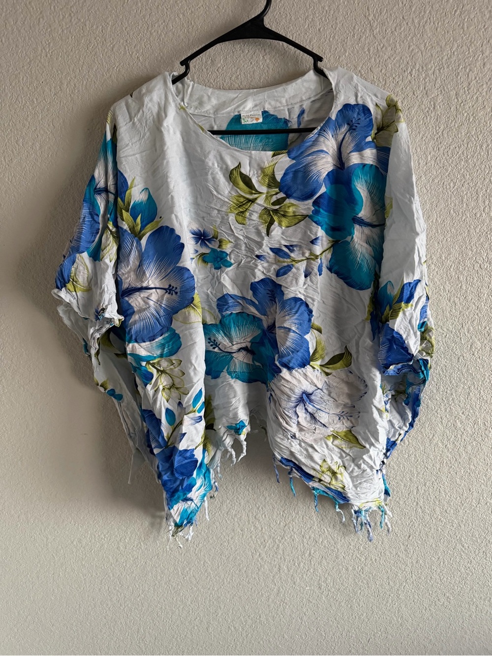 Women’s White Tunic Top with Blue Floral Print